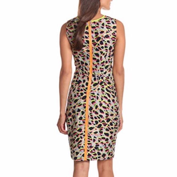 Elie Tahari Cotton/Silk-Blend Sheath Dress with Neon Accents - Picture 3 of 6